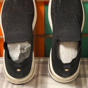 Anne Klein Black Knit Slip-On Sneakers with White Soles